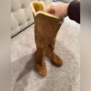 Ugg Brown Suede Knee-High Boots with Fur Lining